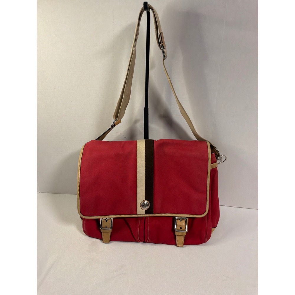 Coach Messenger Bag Large Red Heritage Stripe Canvas Crossbody F70201